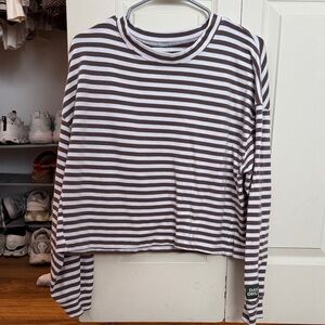 Daily Drills Striped Long Sleeve Crop Top - Brown & White